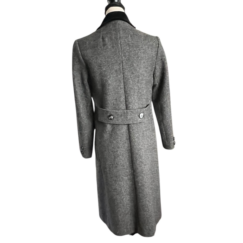 VTG. Karen 100% Pure Wool Gray Double Breasted Herringbone Long Coat. - Picture 5 of 8